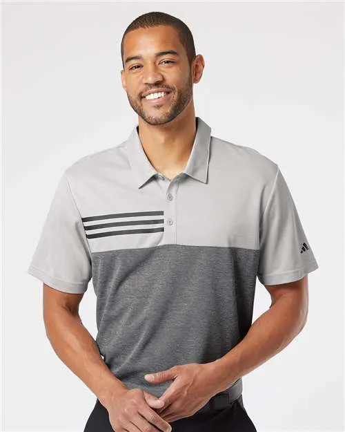 Adidas A508 Polo à rayures 3 bandes avec bloc de couleur chiné