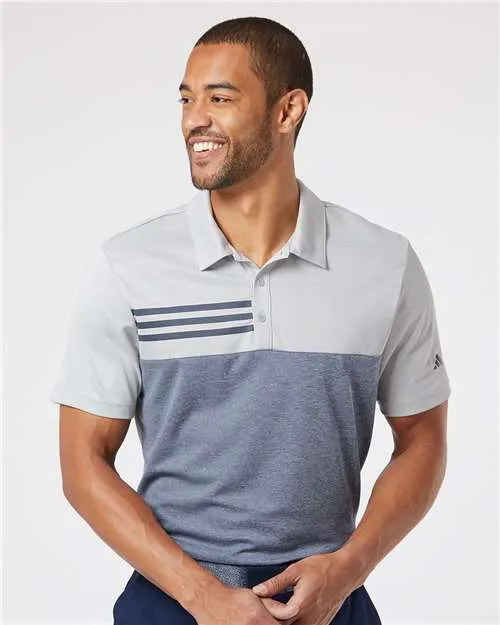 Adidas A508 Polo à rayures 3 bandes avec bloc de couleur chiné