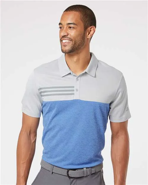 Adidas A508 Polo à rayures 3 bandes avec bloc de couleur chiné