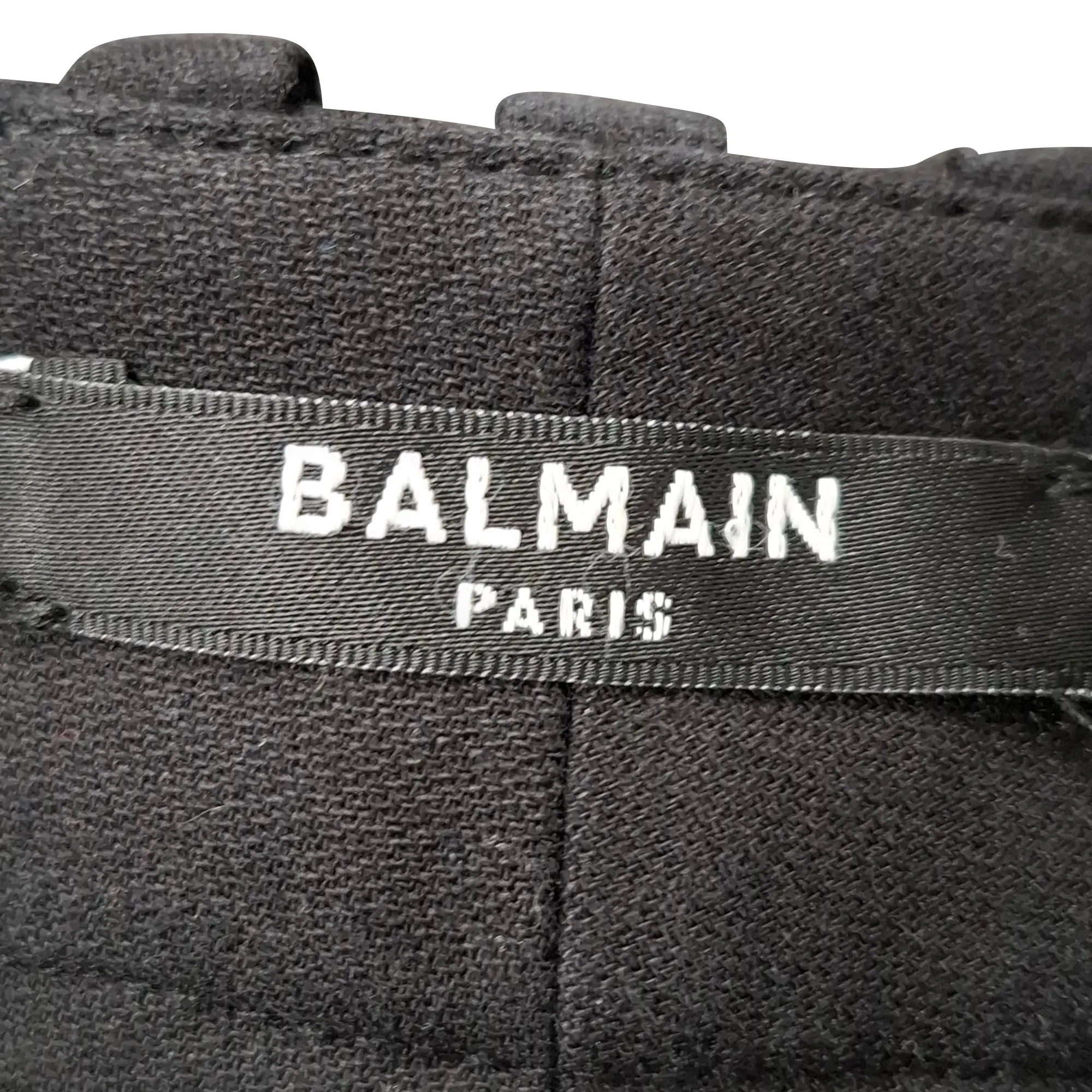 Pantalon droit court drapé Balmain en laine noire