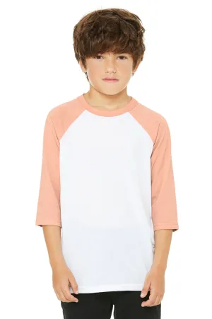 Bella   Canvas T-shirt à manches 3/4 pour jeunes - Blanc/Pêche chiné