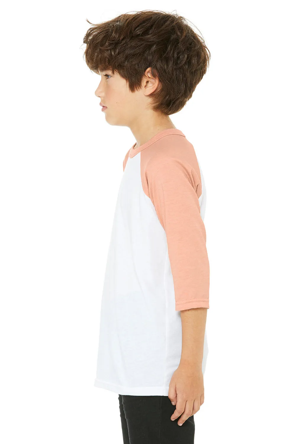 Bella   Canvas T-shirt à manches 3/4 pour jeunes - Blanc/Pêche chiné