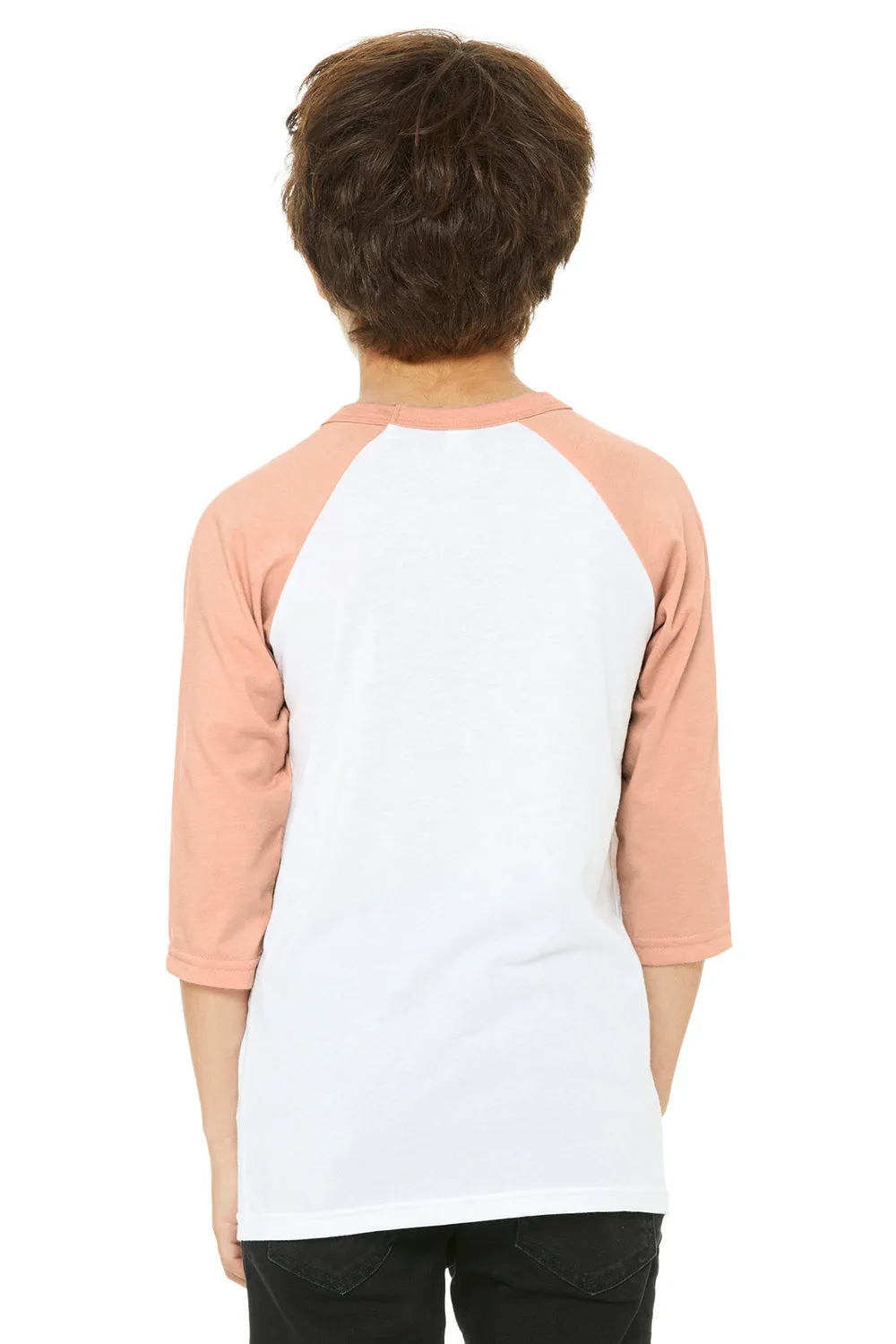 Bella   Canvas T-shirt à manches 3/4 pour jeunes - Blanc/Pêche chiné