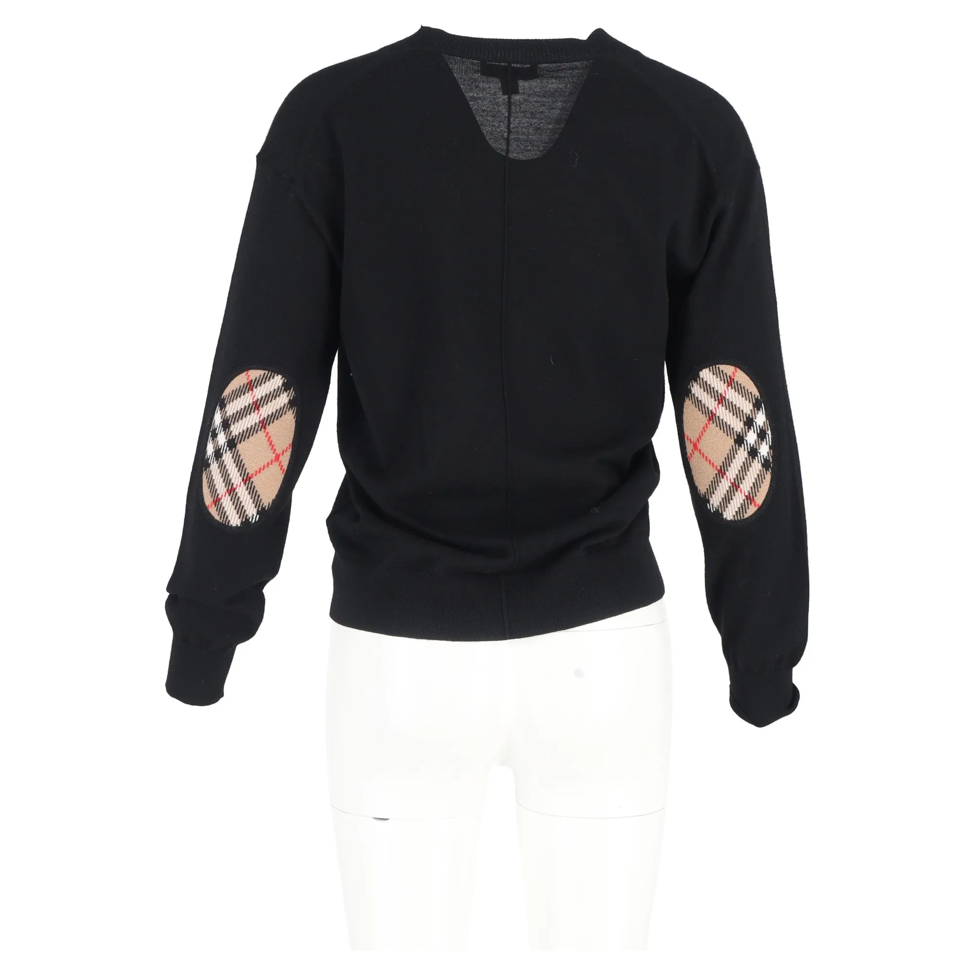 Cardigan Burberry à motifs check avec coudières en laine noire
