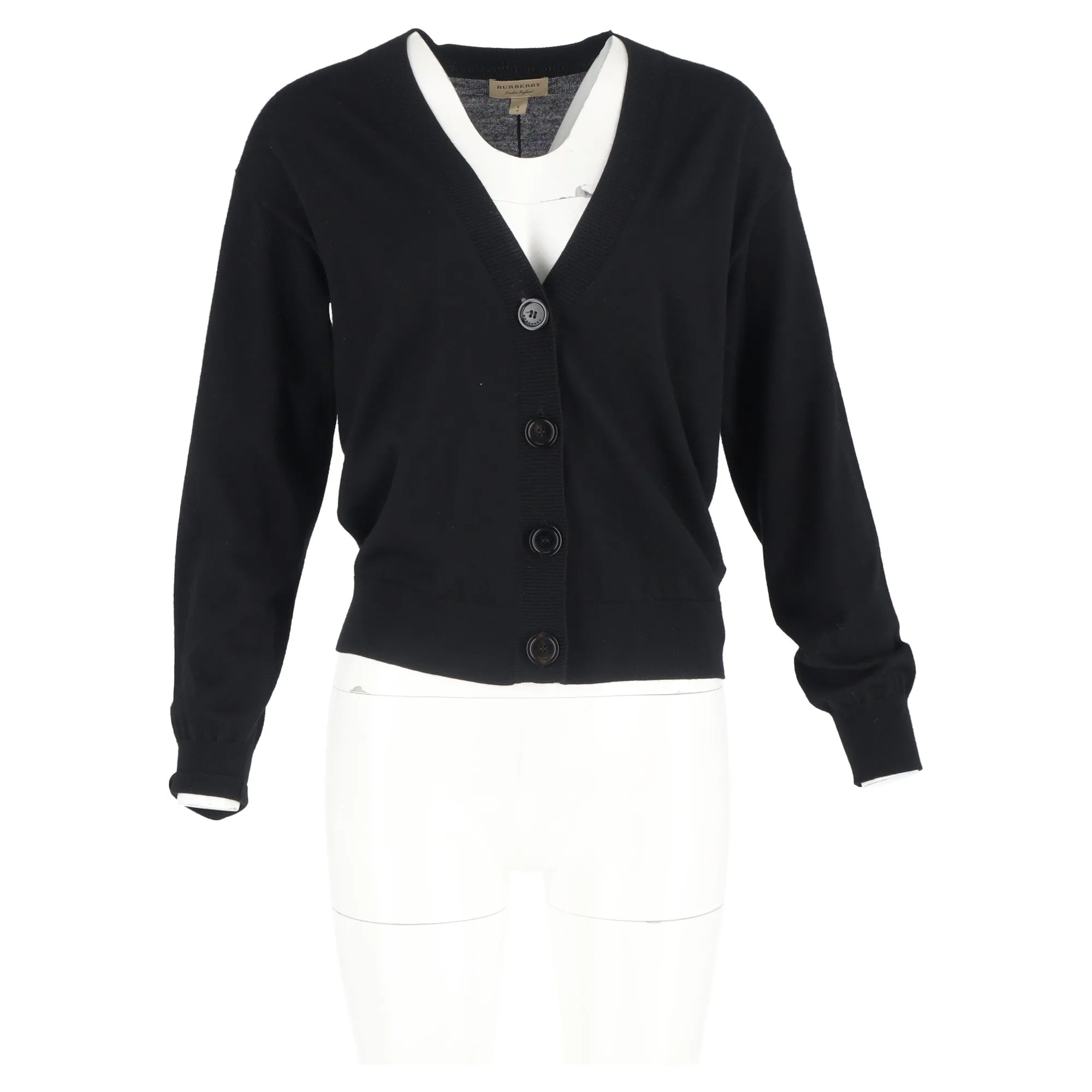 Cardigan Burberry à motifs check avec coudières en laine noire