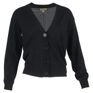 Cardigan Burberry à motifs check avec coudières en laine noire