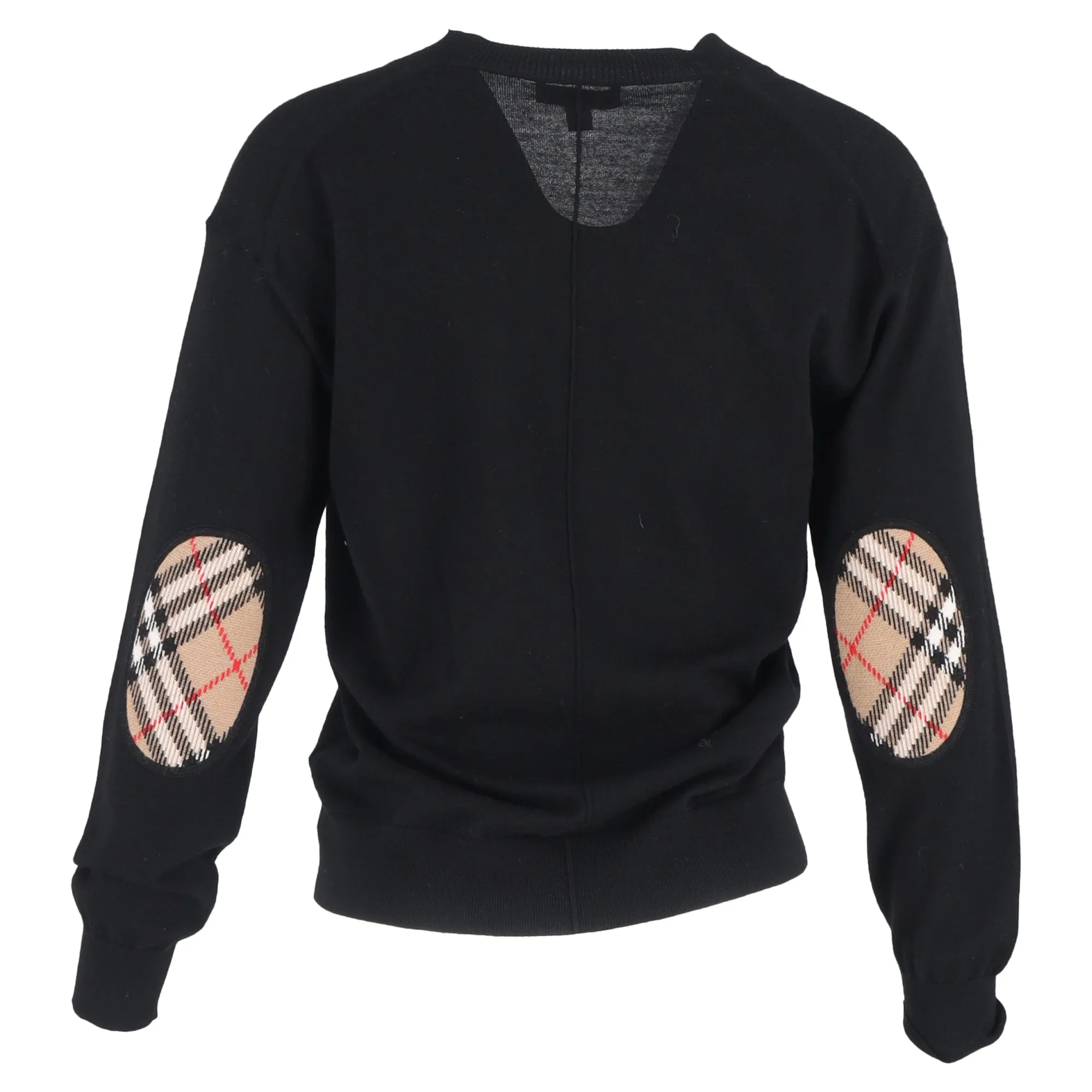 Cardigan Burberry à motifs check avec coudières en laine noire