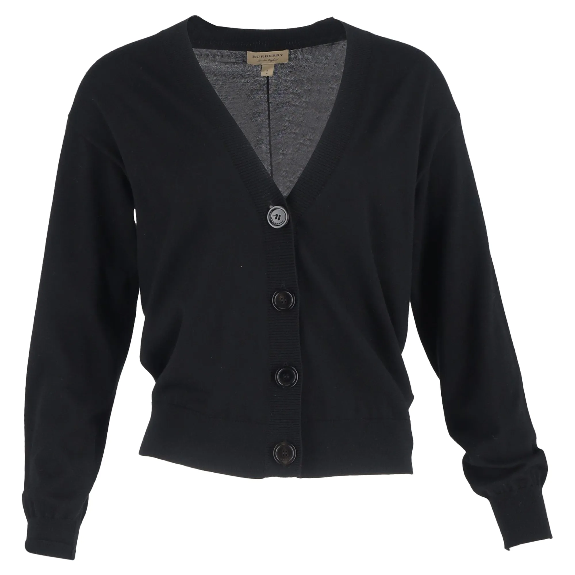 Cardigan Burberry à motifs check avec coudières en laine noire