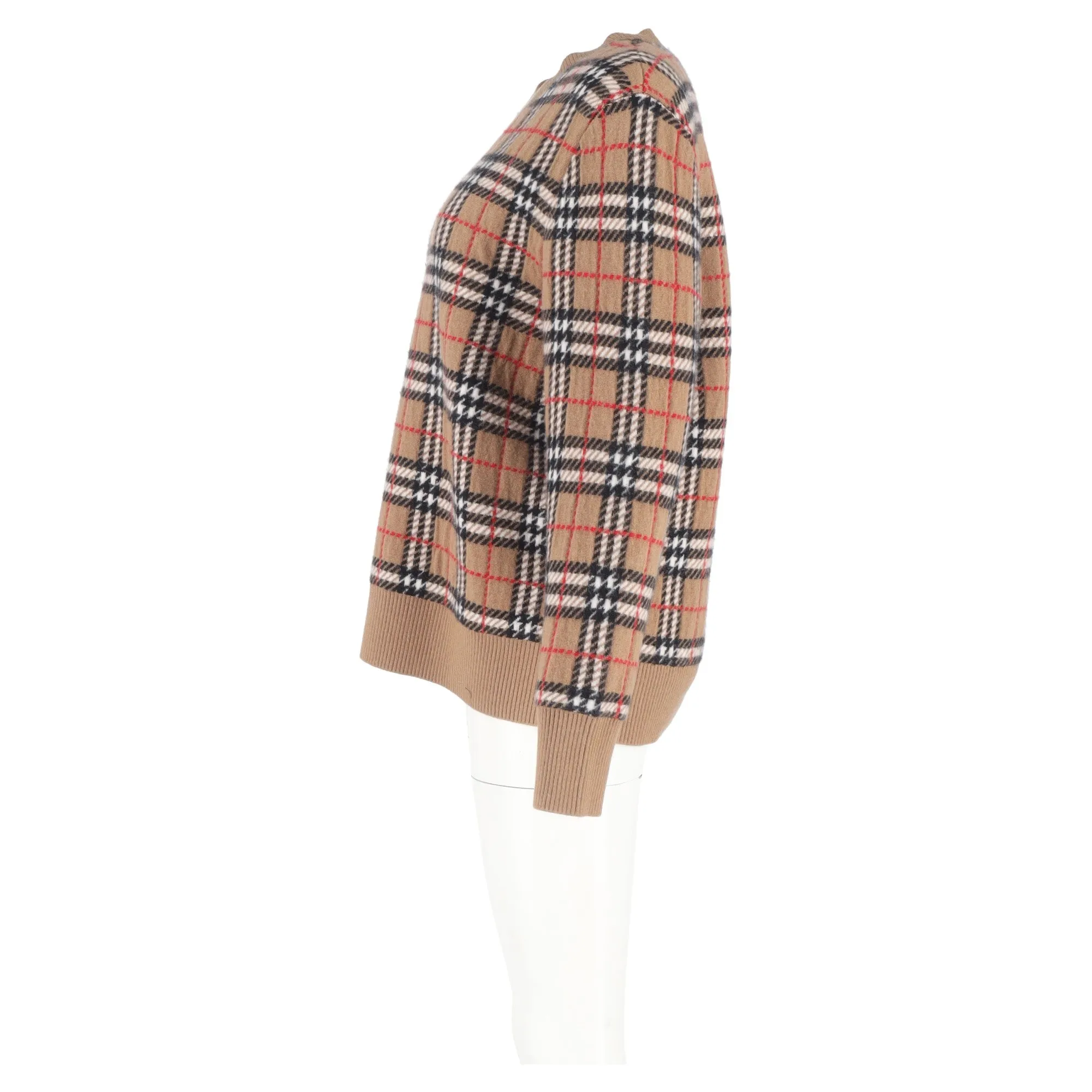 Pull en laine marron à motifs carreaux Burberry