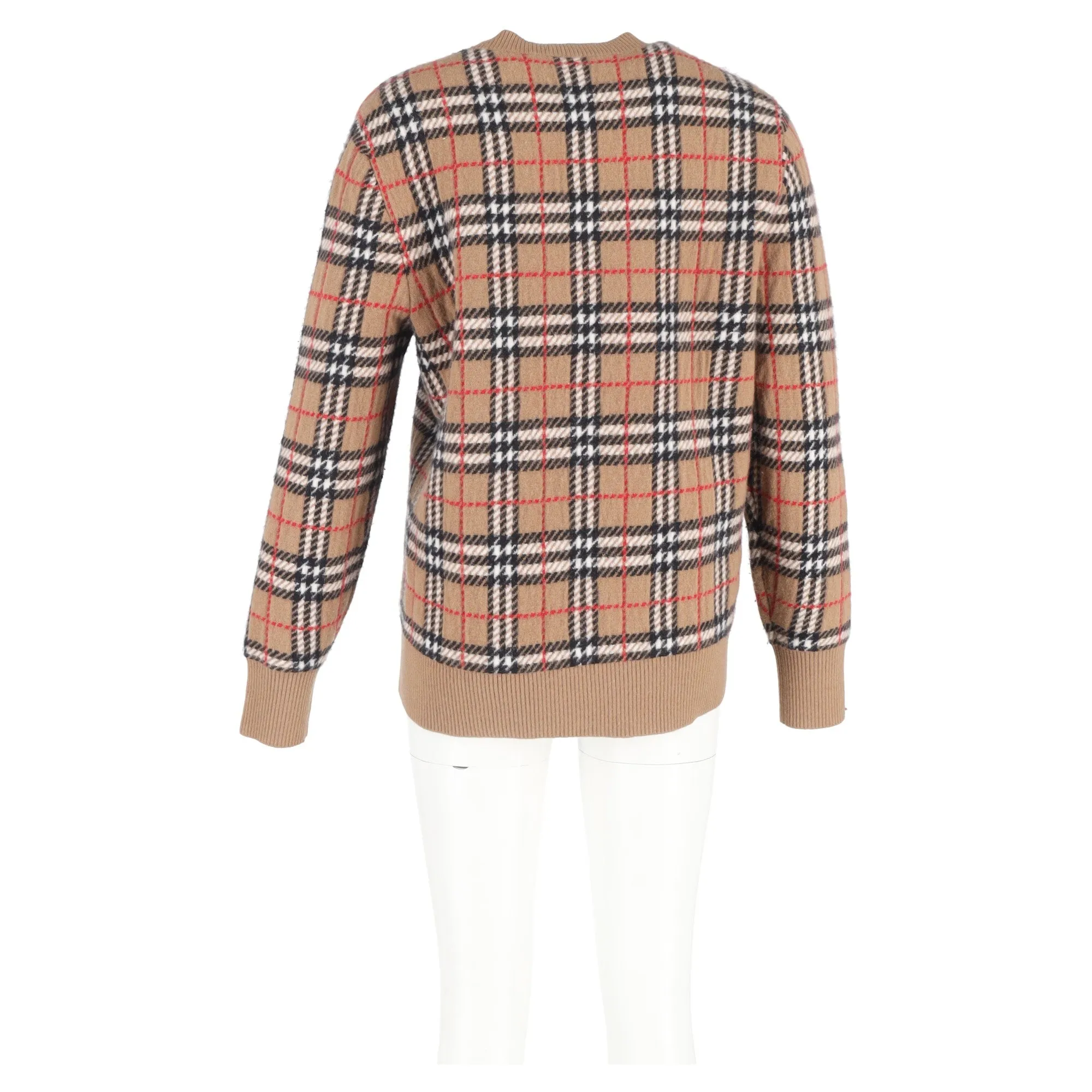 Pull en laine marron à motifs carreaux Burberry
