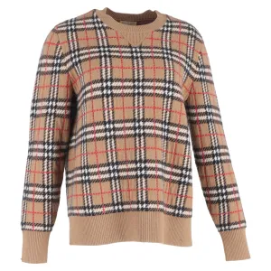 Pull en laine marron à motifs carreaux Burberry