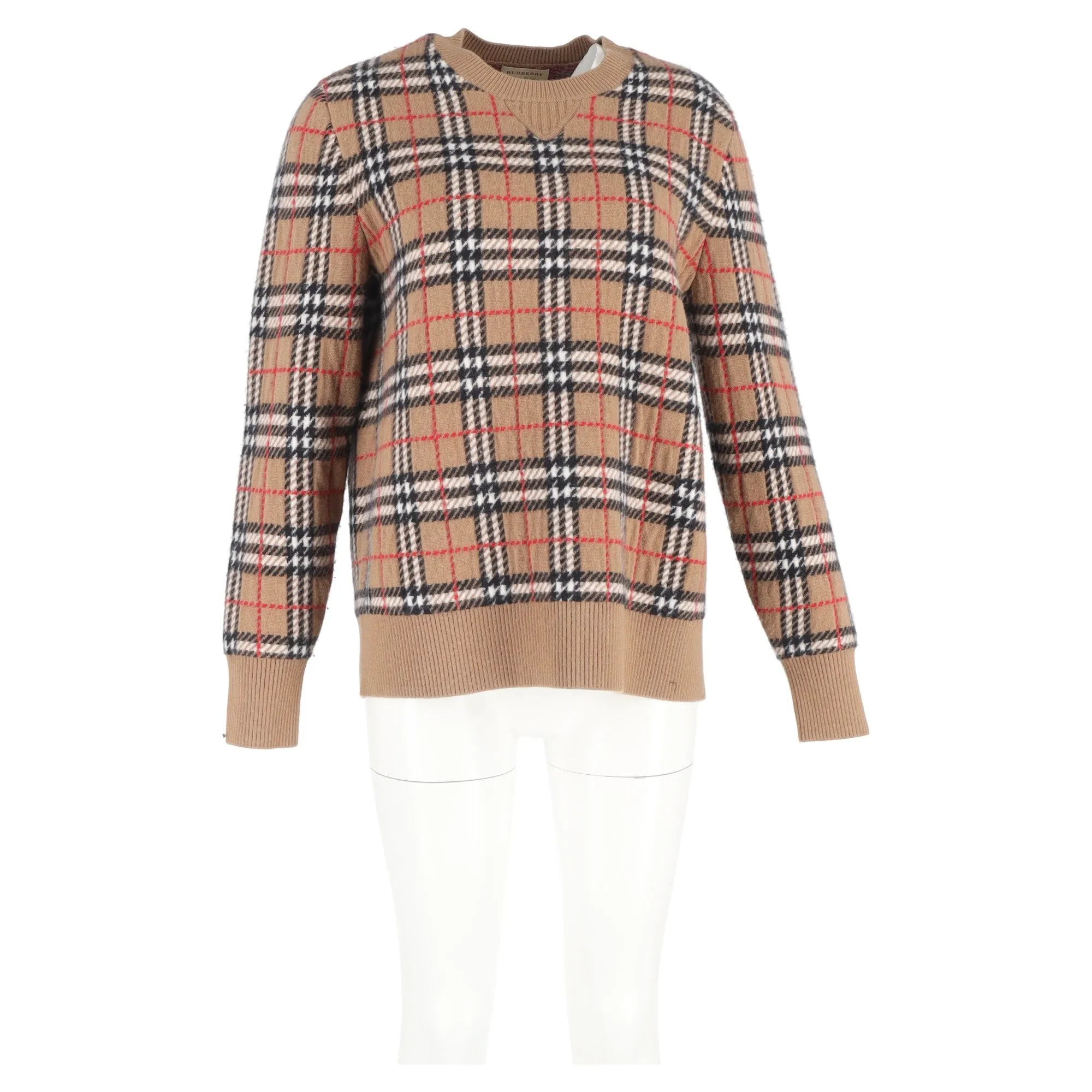 Pull en laine marron à motifs carreaux Burberry