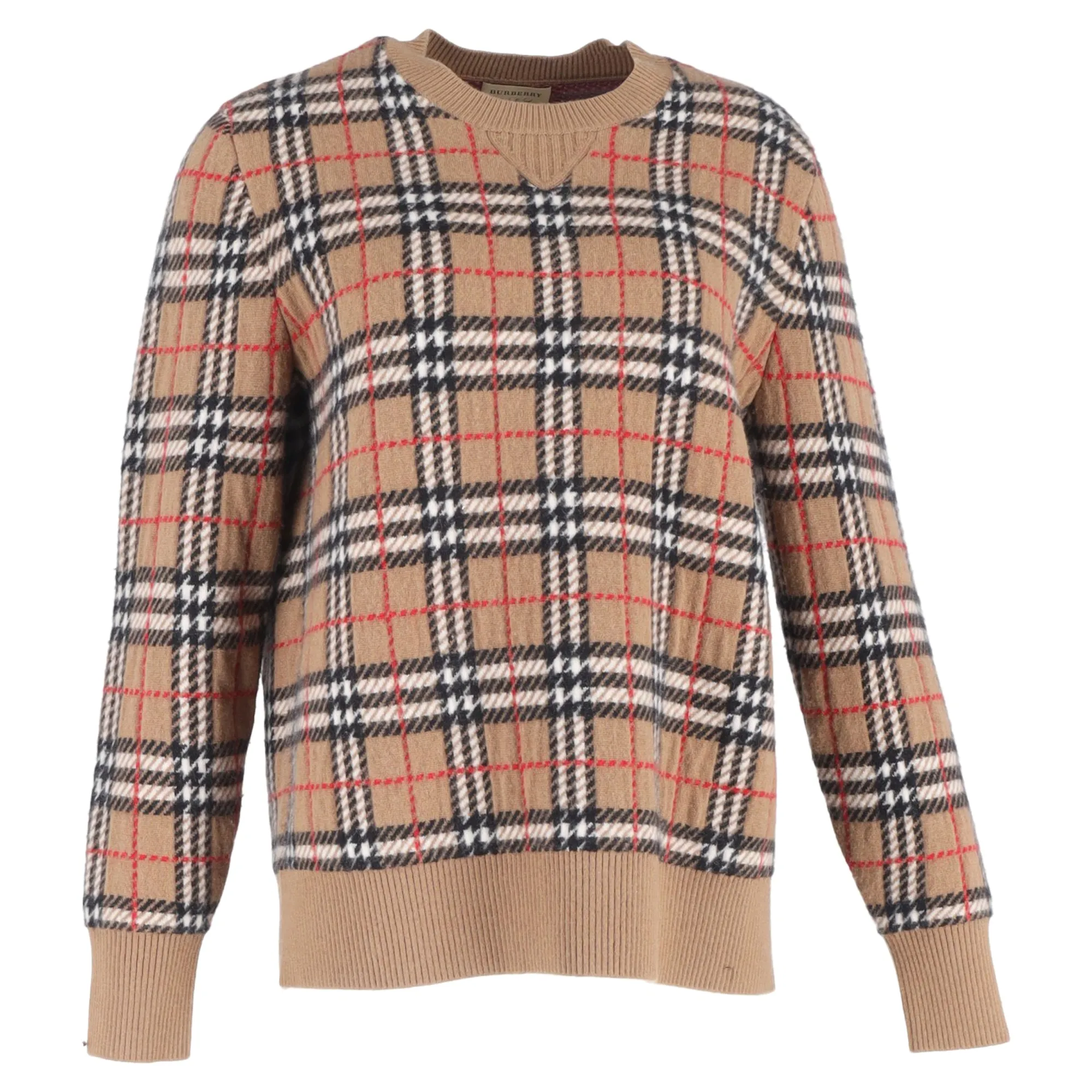 Pull en laine marron à motifs carreaux Burberry