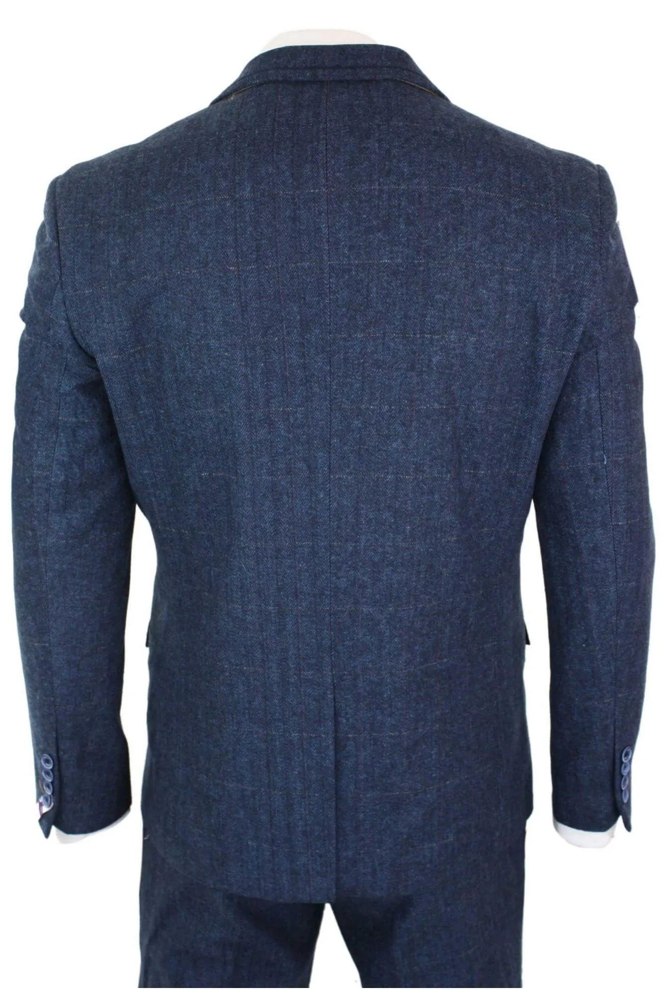 Costume trois pièces Carnegi en tweed à carreaux bleu marine