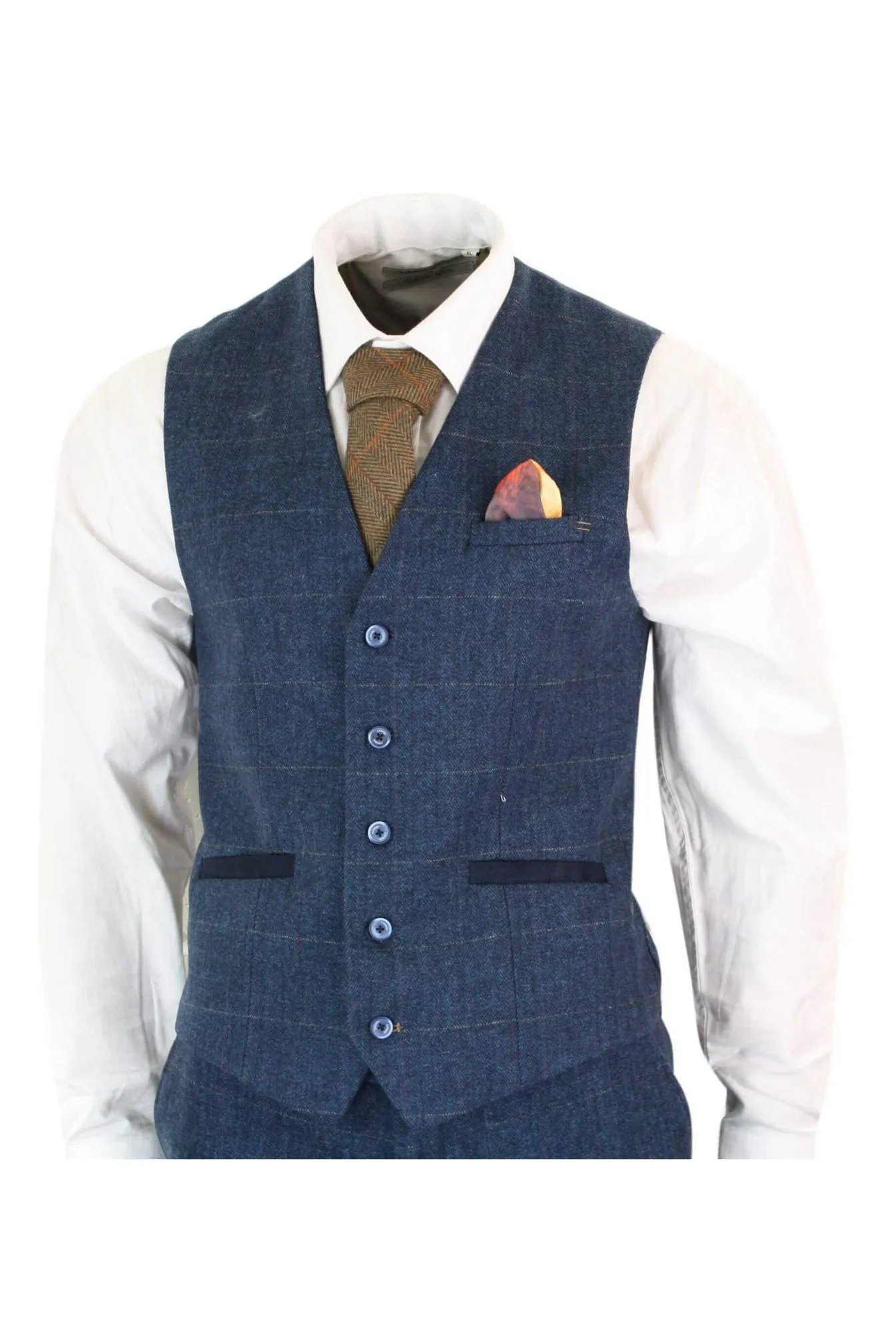 Costume trois pièces Carnegi en tweed à carreaux bleu marine