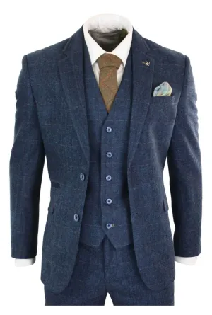 Costume trois pièces Carnegi en tweed à carreaux bleu marine