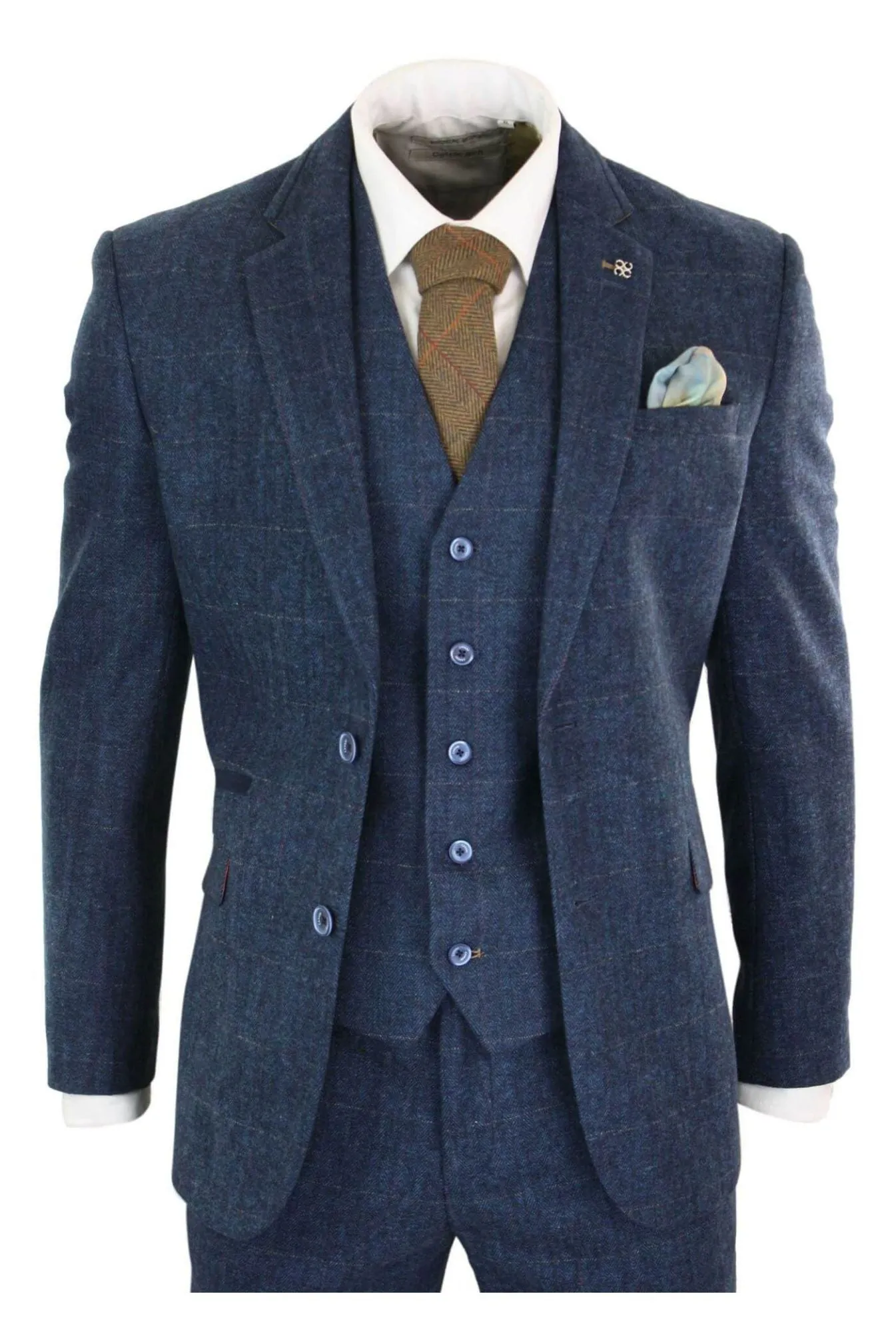 Costume trois pièces Carnegi en tweed à carreaux bleu marine