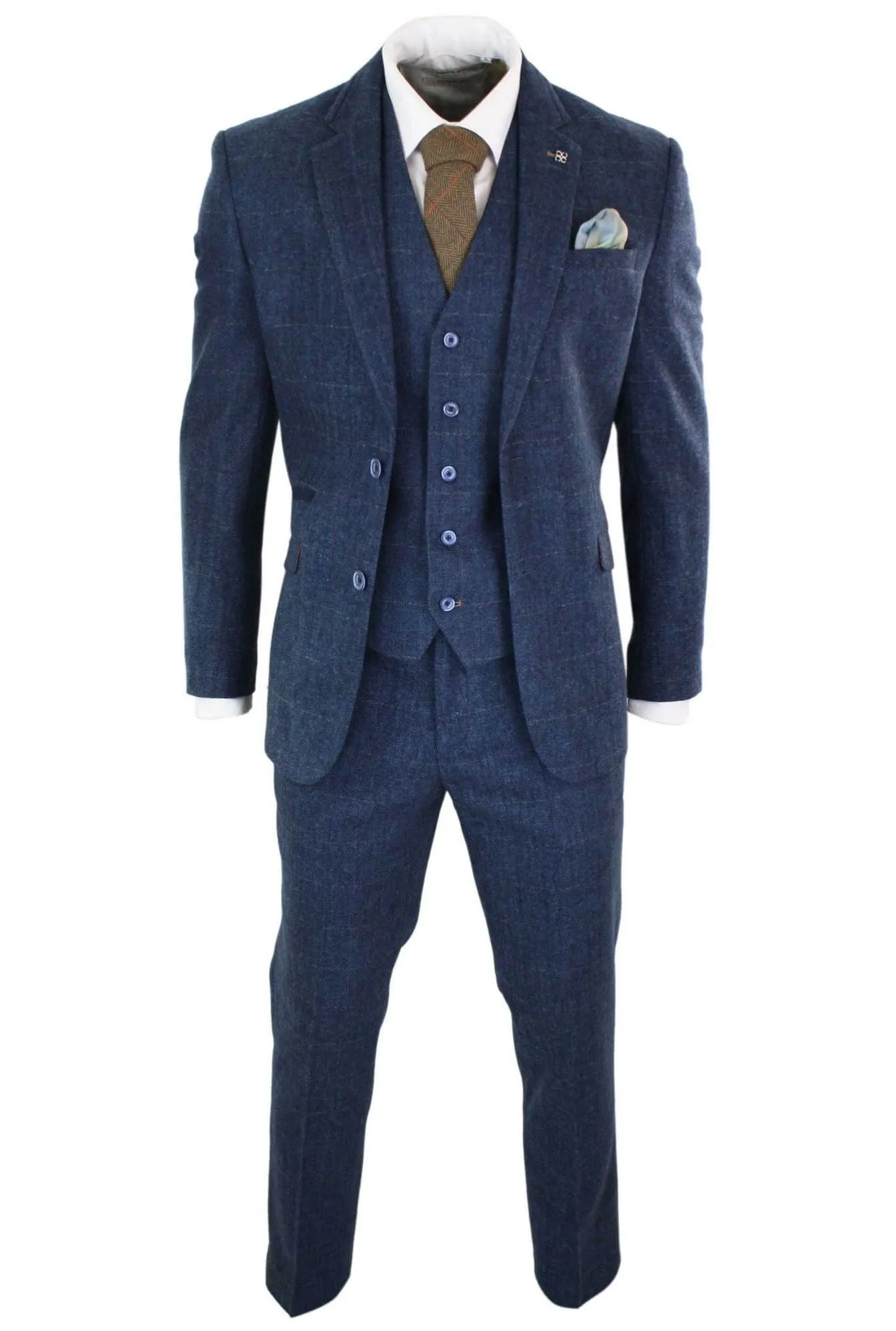 Costume trois pièces Carnegi en tweed à carreaux bleu marine