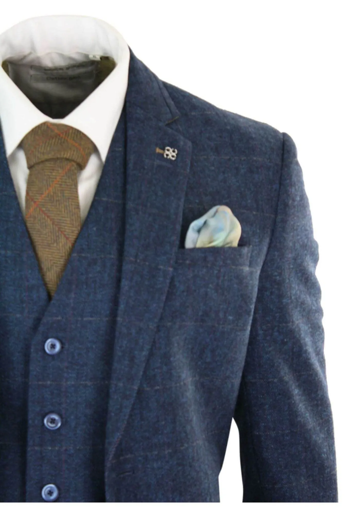 Costume trois pièces Carnegi en tweed à carreaux bleu marine