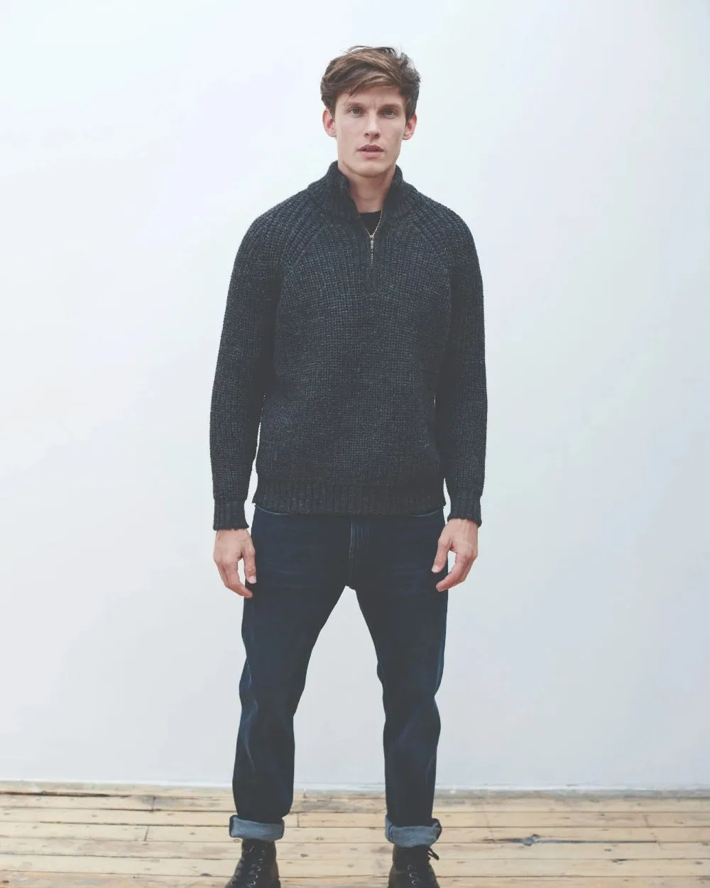 Vêtements Aran Woollen Mills Pull à col roulé pêcheur Aran pour homme avec fermeture éclair