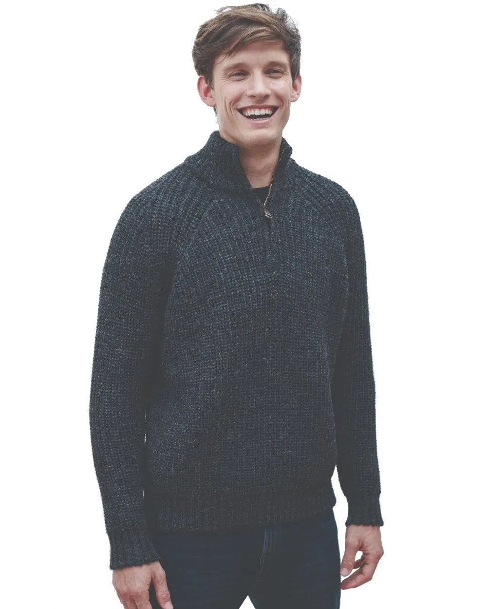 Vêtements Aran Woollen Mills Pull à col roulé pêcheur Aran pour homme avec fermeture éclair
