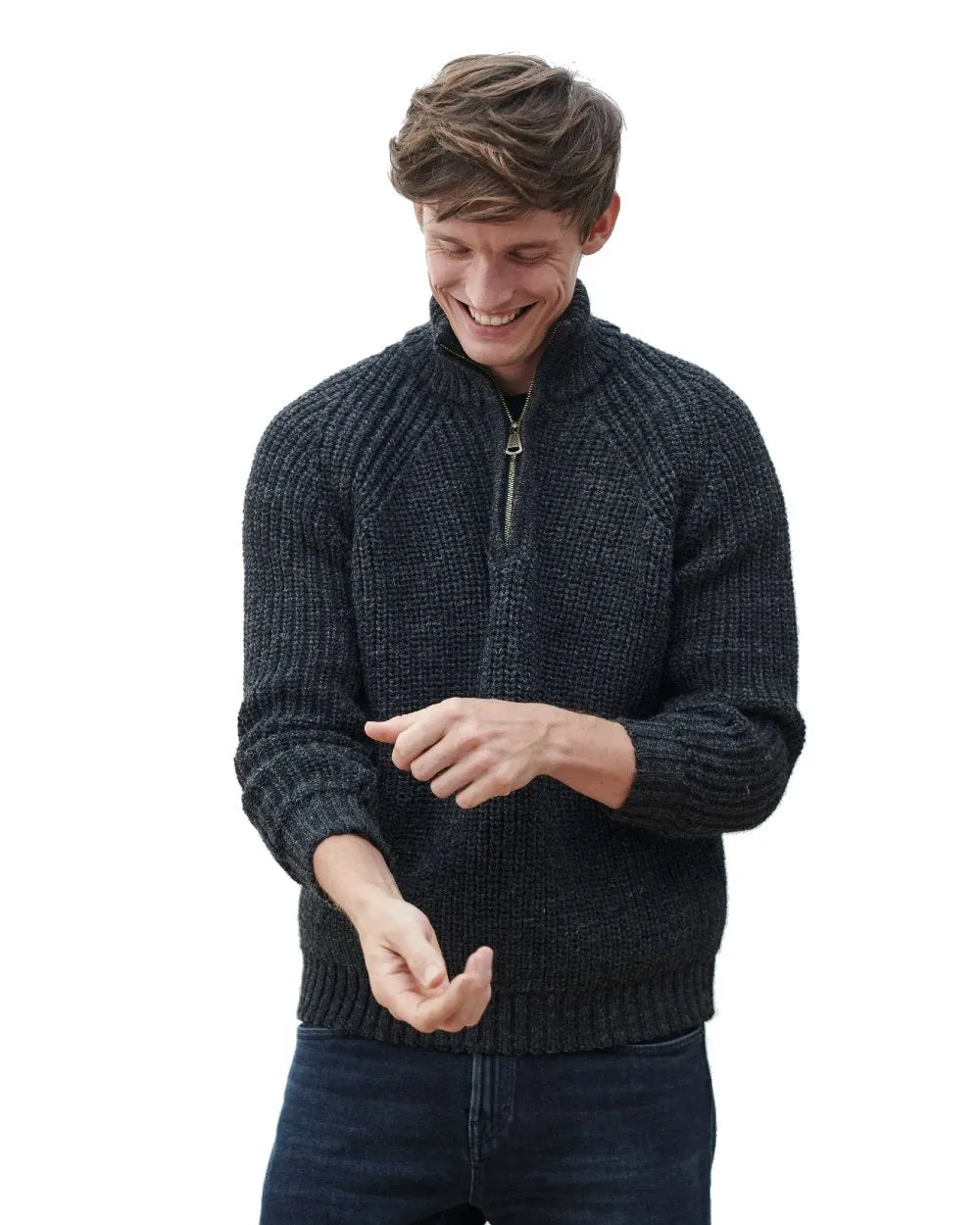 Vêtements Aran Woollen Mills Pull à col roulé pêcheur Aran pour homme avec fermeture éclair