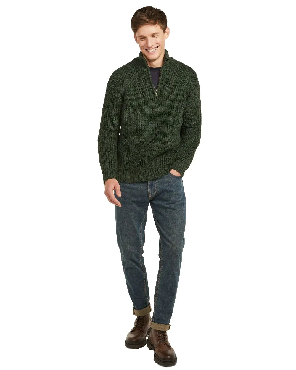 Vêtements Aran Woollen Mills Pull à col roulé pêcheur Aran pour homme avec fermeture éclair