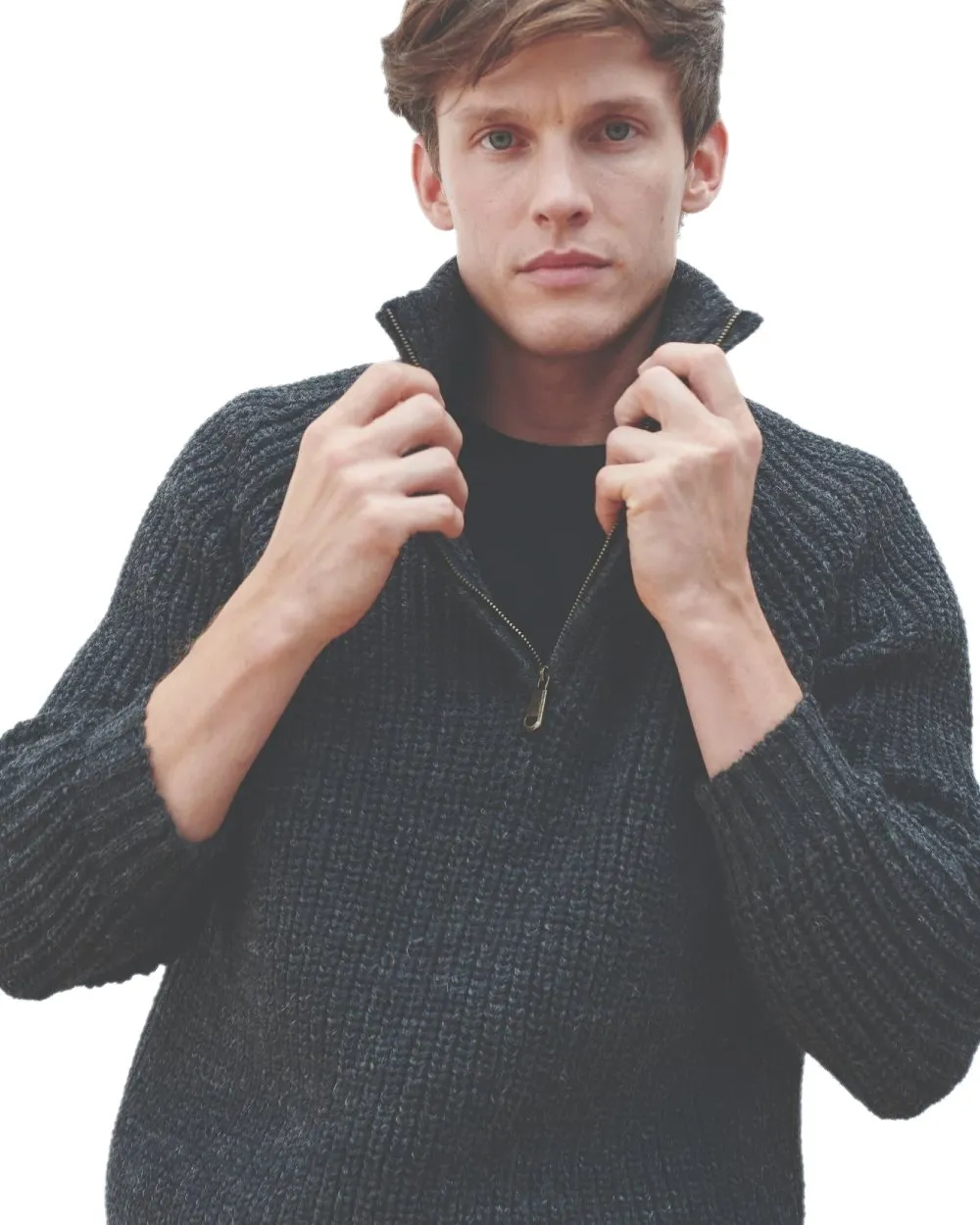 Vêtements Aran Woollen Mills Pull à col roulé pêcheur Aran pour homme avec fermeture éclair
