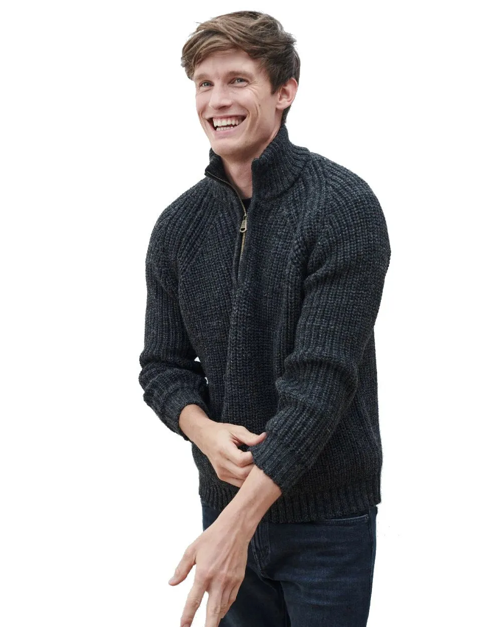 Vêtements Aran Woollen Mills Pull à col roulé pêcheur Aran pour homme avec fermeture éclair