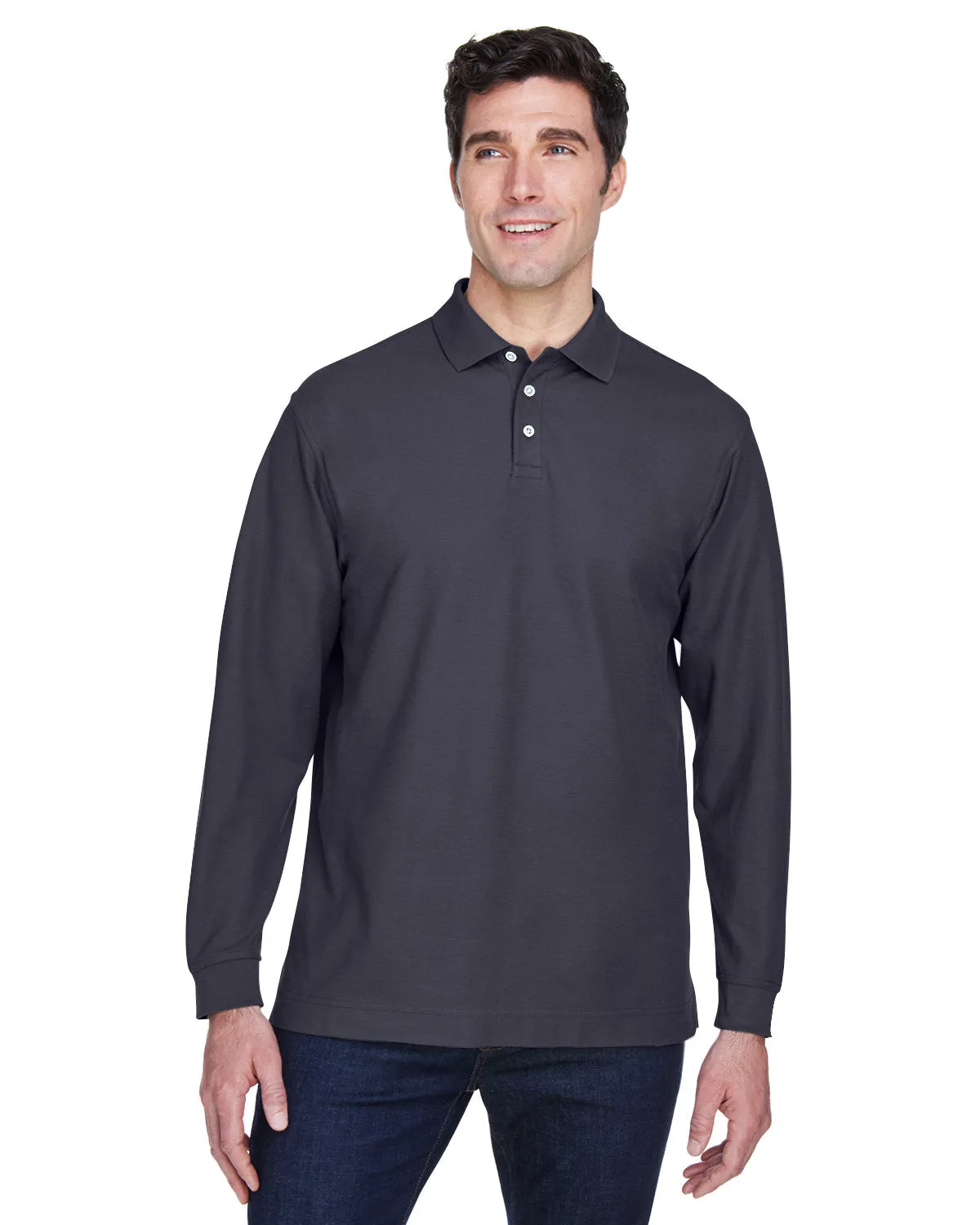 Devon & Jones D110 Polo Homme à Manches Longues en Piquet de Pima