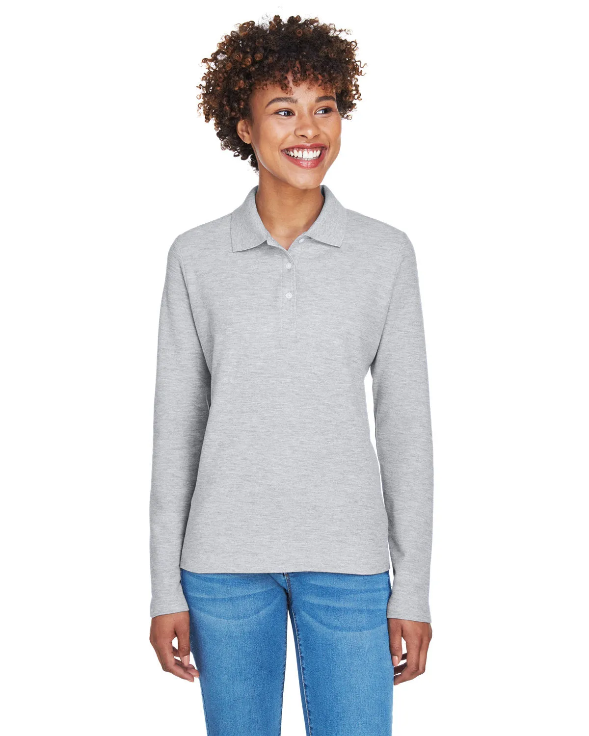 Devon & Jones D110W Polo Femme à Manches Longues en Pima Piqué