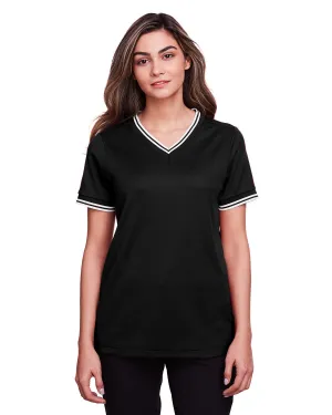 Devon & Jones DG20CW Polo pour Femme CrownLux Performance à Col en V Plissé et Boutonné