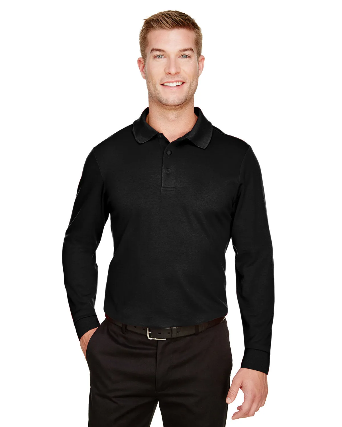 Devon & Jones DG20LT CrownLux Performance Polo à manches longues tressées pour hommes de grande taille