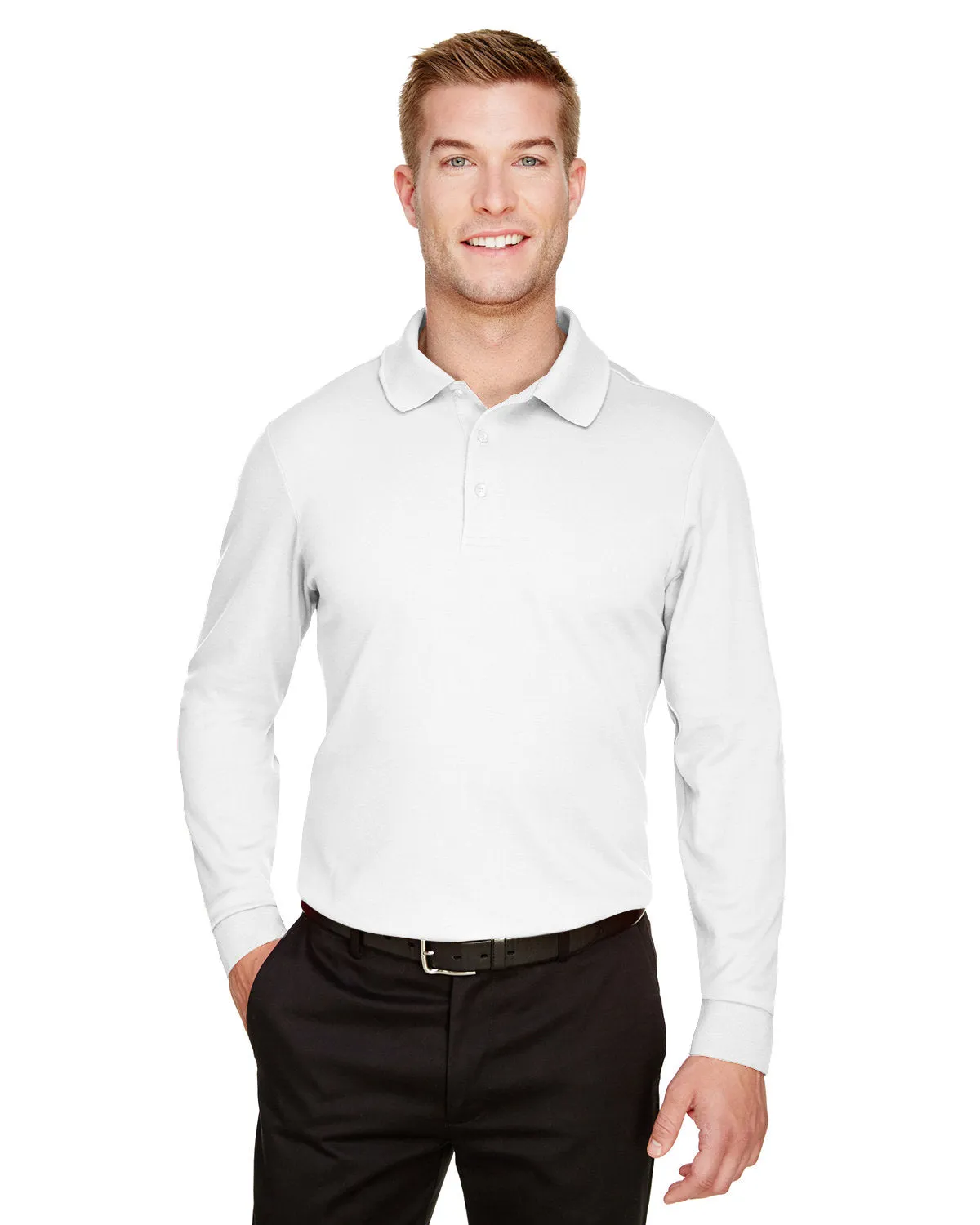 Devon & Jones DG20LT CrownLux Performance Polo à manches longues tressées pour hommes de grande taille