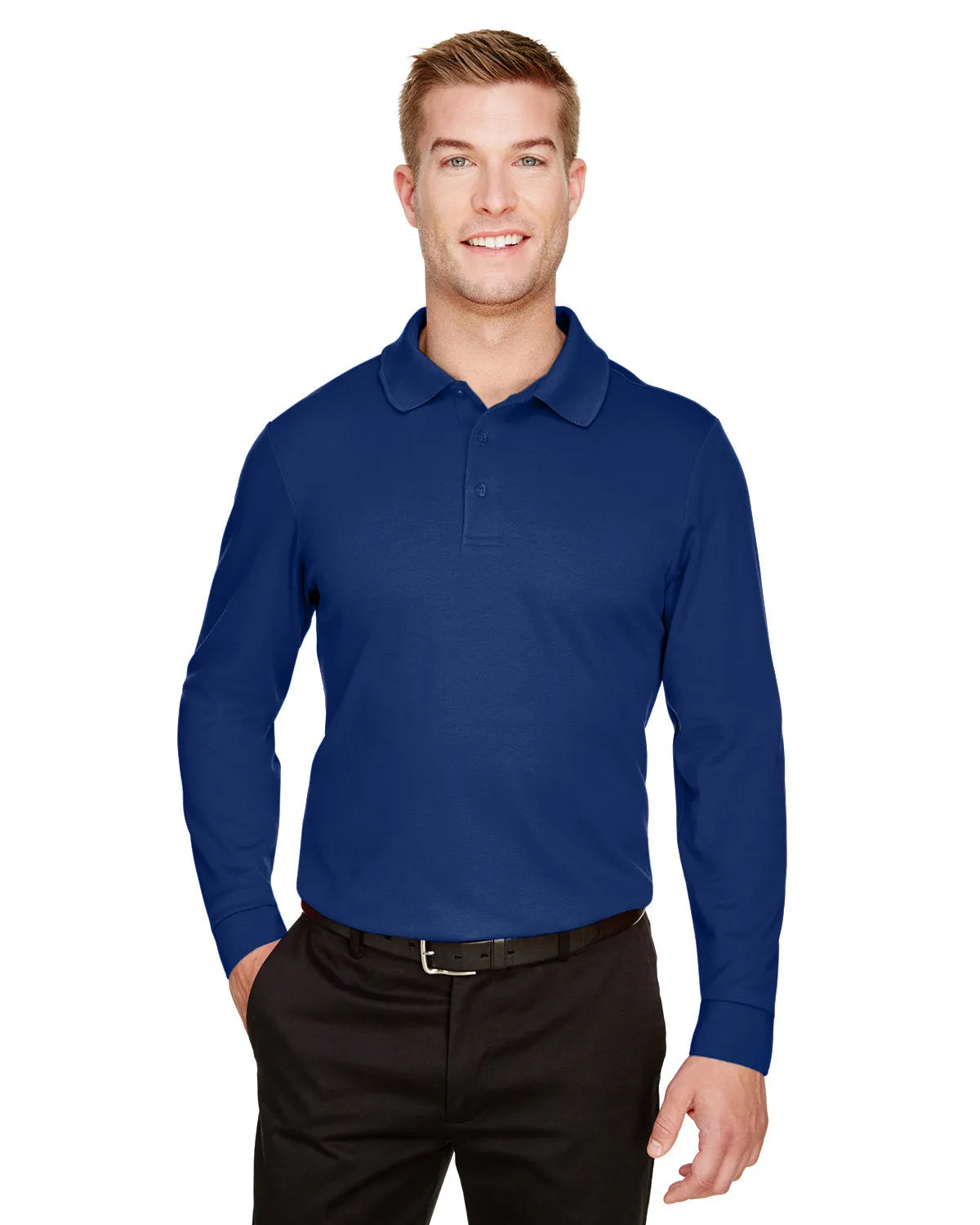 Devon & Jones DG20LT CrownLux Performance Polo à manches longues tressées pour hommes de grande taille