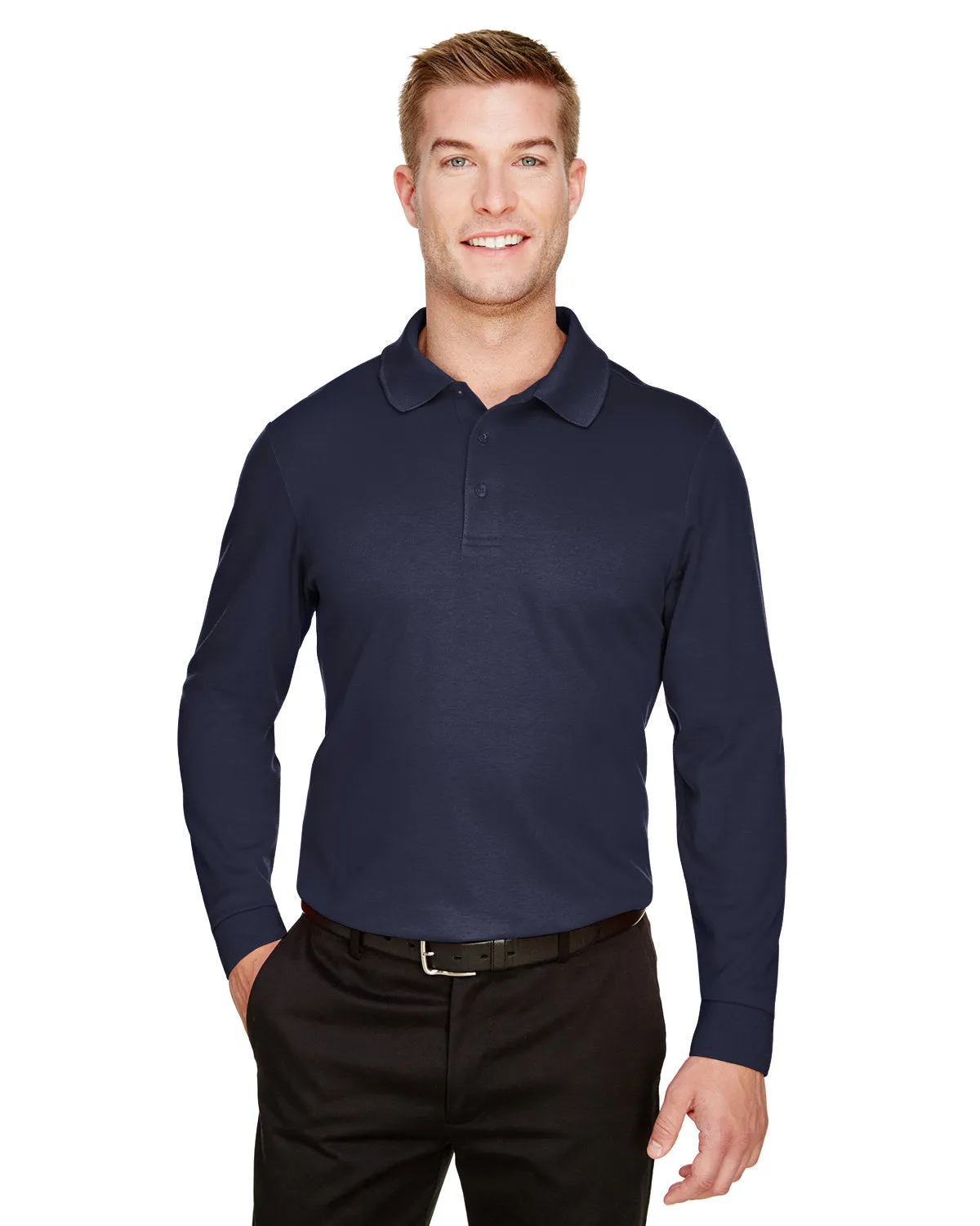 Devon & Jones DG20LT CrownLux Performance Polo à manches longues tressées pour hommes de grande taille