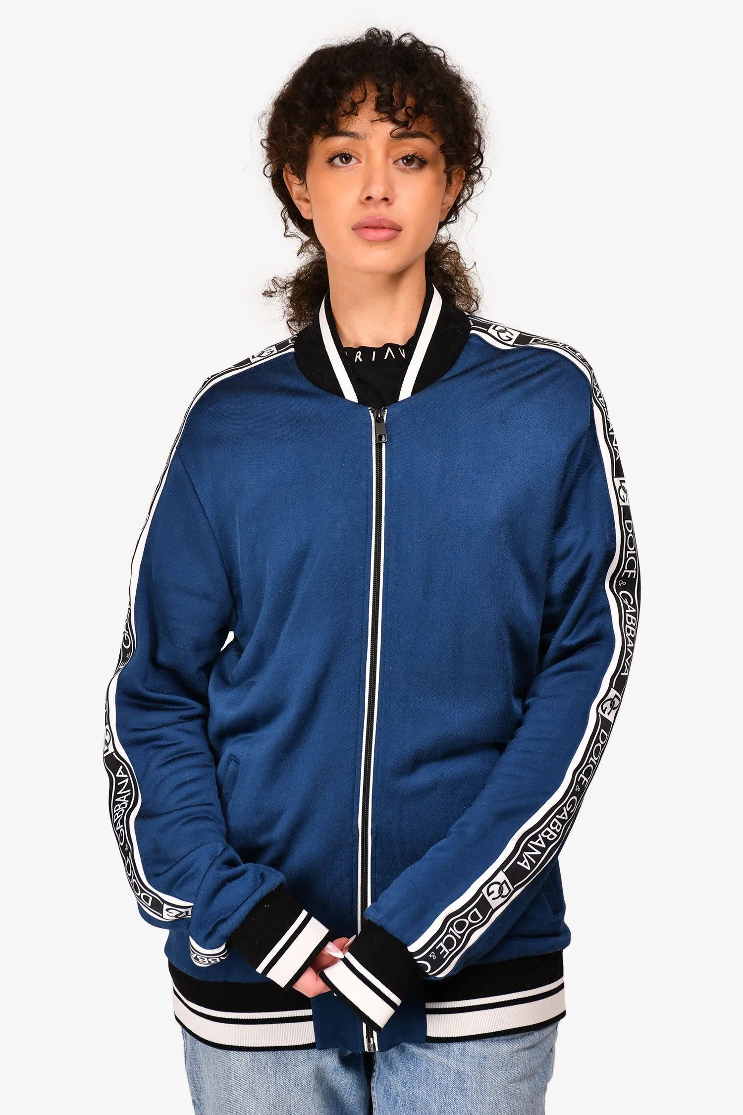 Dolce & Gabbana Veste de survêtement à rayures avec logo bleu Taille 52 Hommes