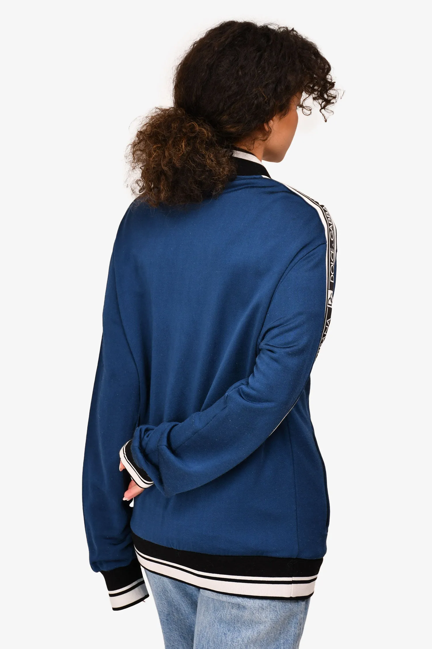 Dolce & Gabbana Veste de survêtement à rayures avec logo bleu Taille 52 Hommes
