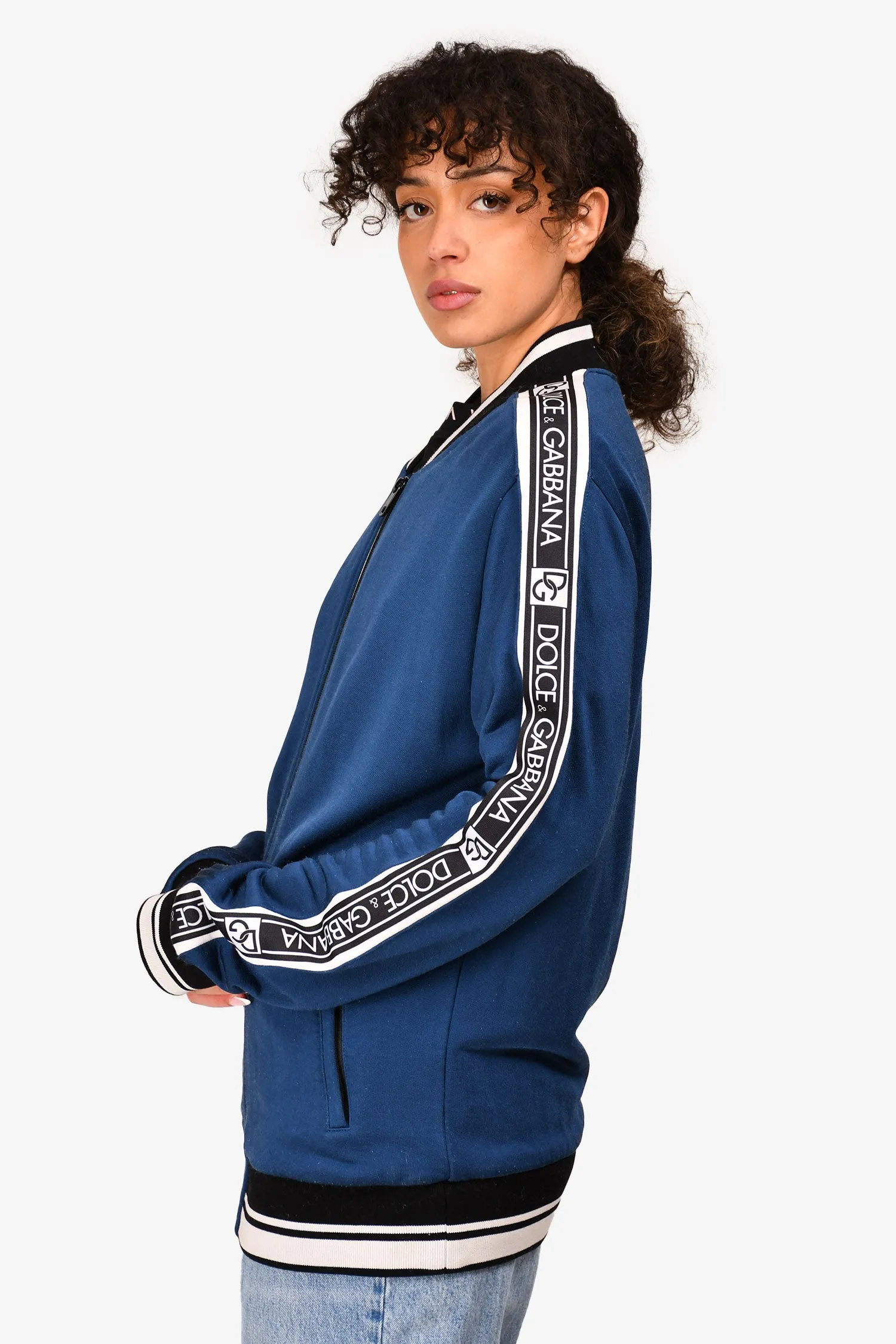 Dolce & Gabbana Veste de survêtement à rayures avec logo bleu Taille 52 Hommes