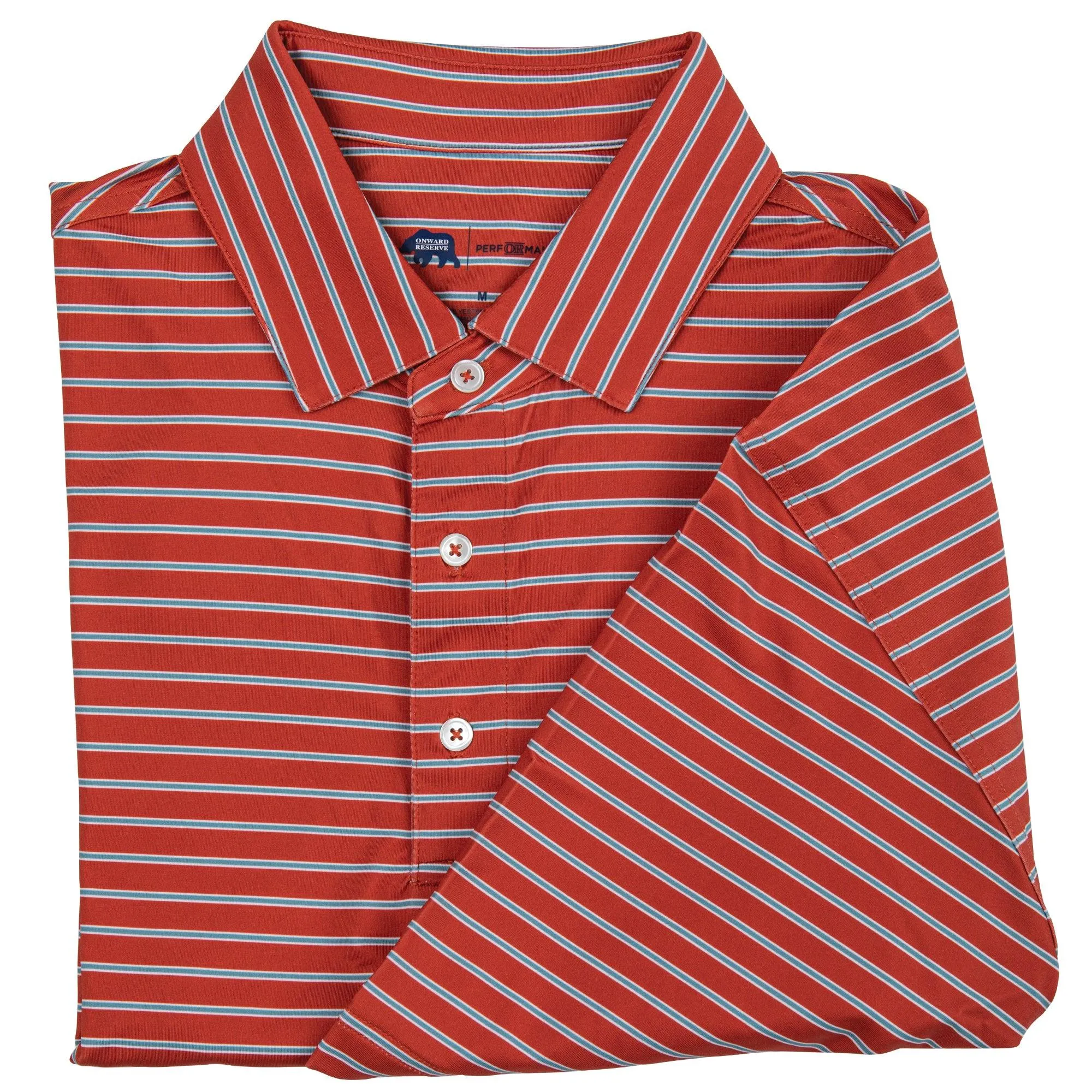 Polo de Performance Eagle Stripe - Salsa/Bleu Fumé