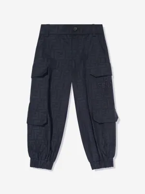 Fendi Kids Pantalon Cargo Jacquard FF en Marine