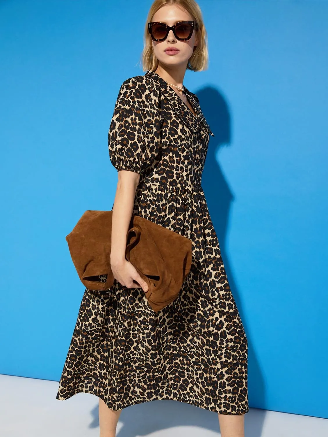 Robe midi en coton bio Imogen imprimée | Léopard marron
