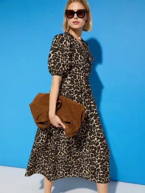 Robe midi en coton bio Imogen imprimée | Léopard marron