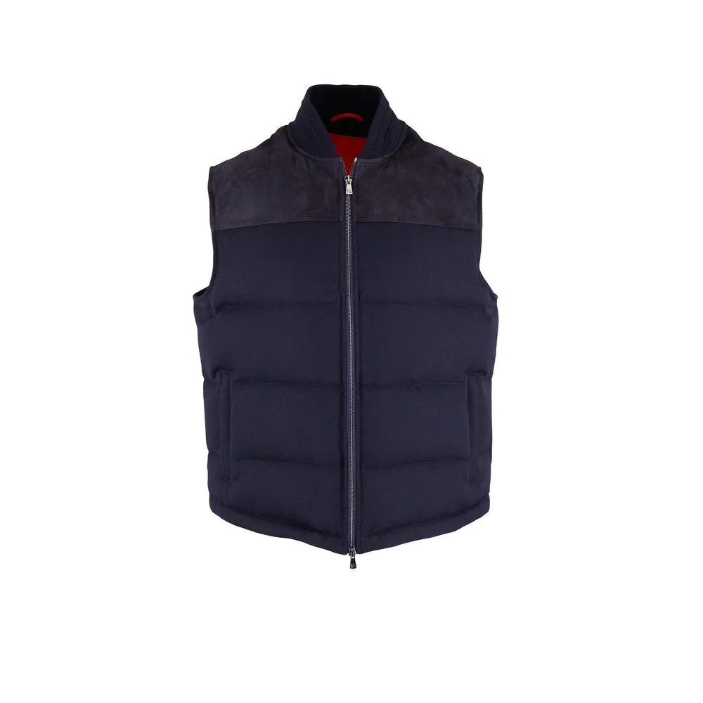 Veste en laine contrastée avec doublure en daim matelassé bleu marine Isaia pour homme