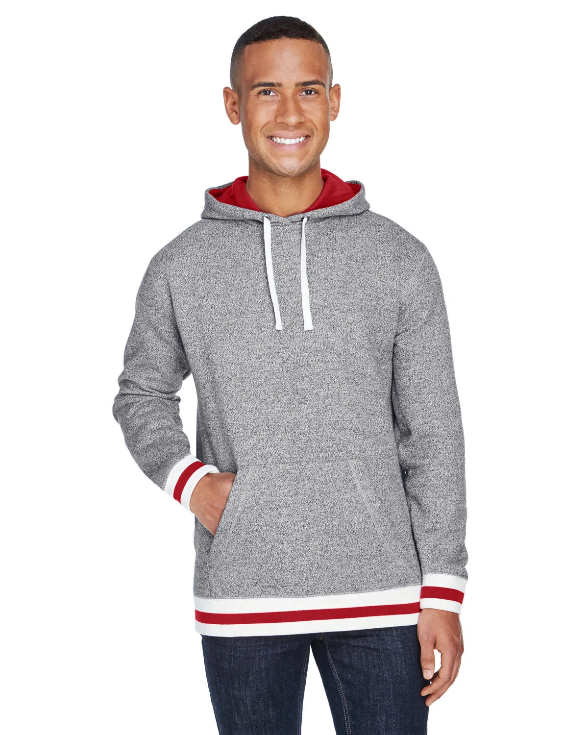 J America JA8701 Sweat à capuche adulte en polaire poivrée avec rabat