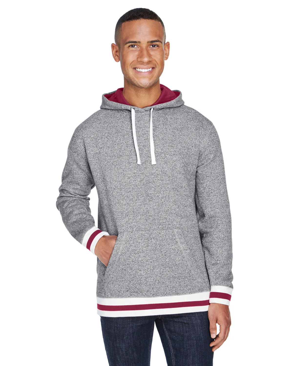 J America JA8701 Sweat à capuche adulte en polaire poivrée avec rabat