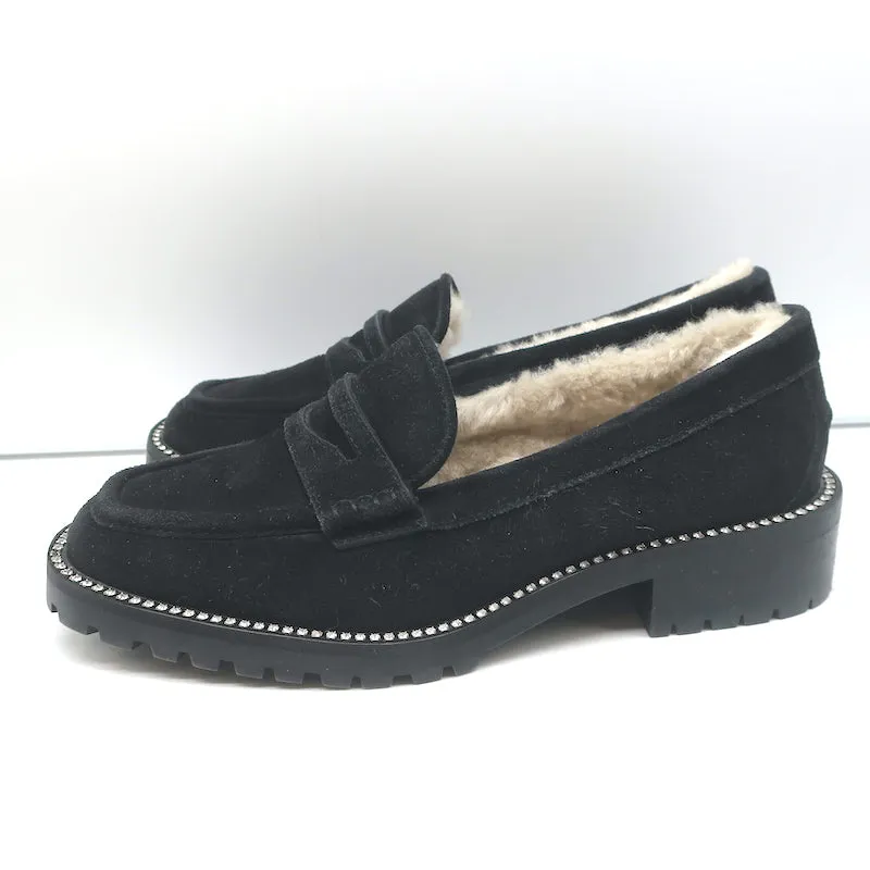 Jimmy Choo Deanna Mocassins à Pompon en Suède Noir avec Garniture en Cristal et Doublure en Agneau Taille 39
