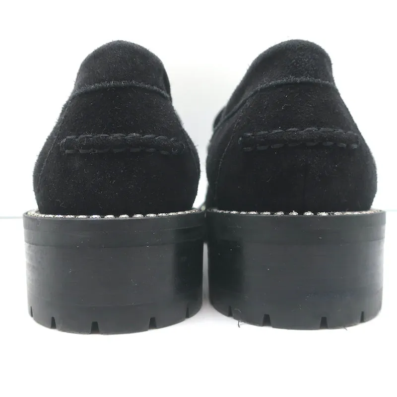 Jimmy Choo Deanna Mocassins à Pompon en Suède Noir avec Garniture en Cristal et Doublure en Agneau Taille 39