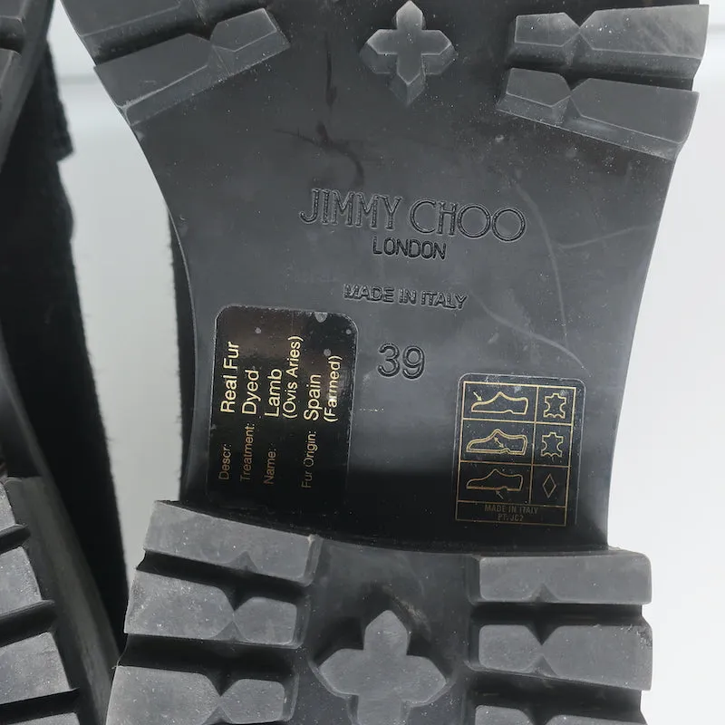 Jimmy Choo Deanna Mocassins à Pompon en Suède Noir avec Garniture en Cristal et Doublure en Agneau Taille 39