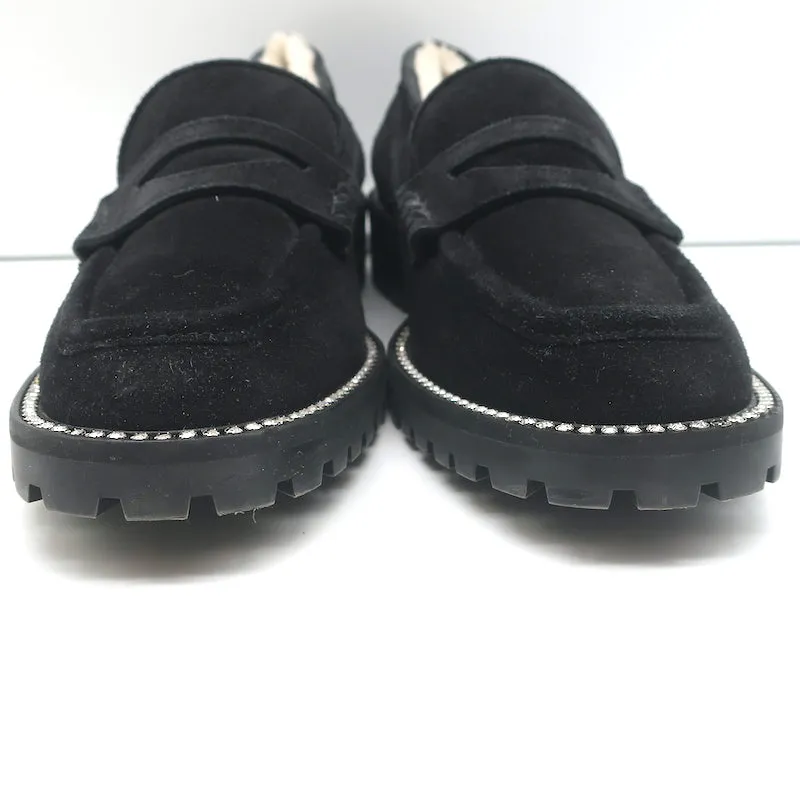 Jimmy Choo Deanna Mocassins à Pompon en Suède Noir avec Garniture en Cristal et Doublure en Agneau Taille 39